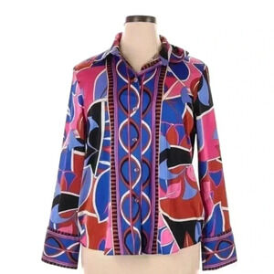 Maison Amelie Long Sleeve Colorful Blouse, Size Medium